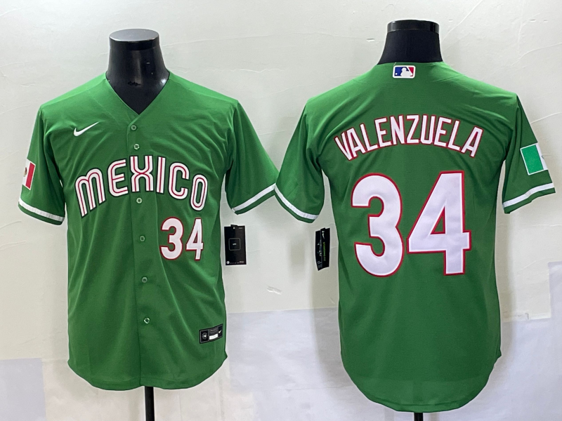 Men 2025 Los Angeles Dodgers #34 Valenzuela green Nike MLB Jersey style 2